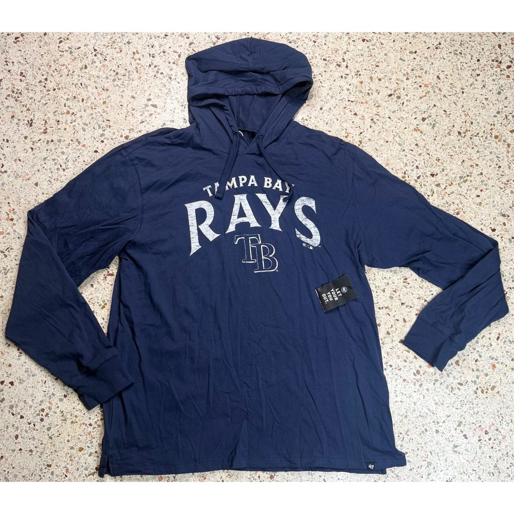 '47 Brand MLB Tampa Bay Rays Distressed Lightweight Long Sleeve Hoodie Size XXL